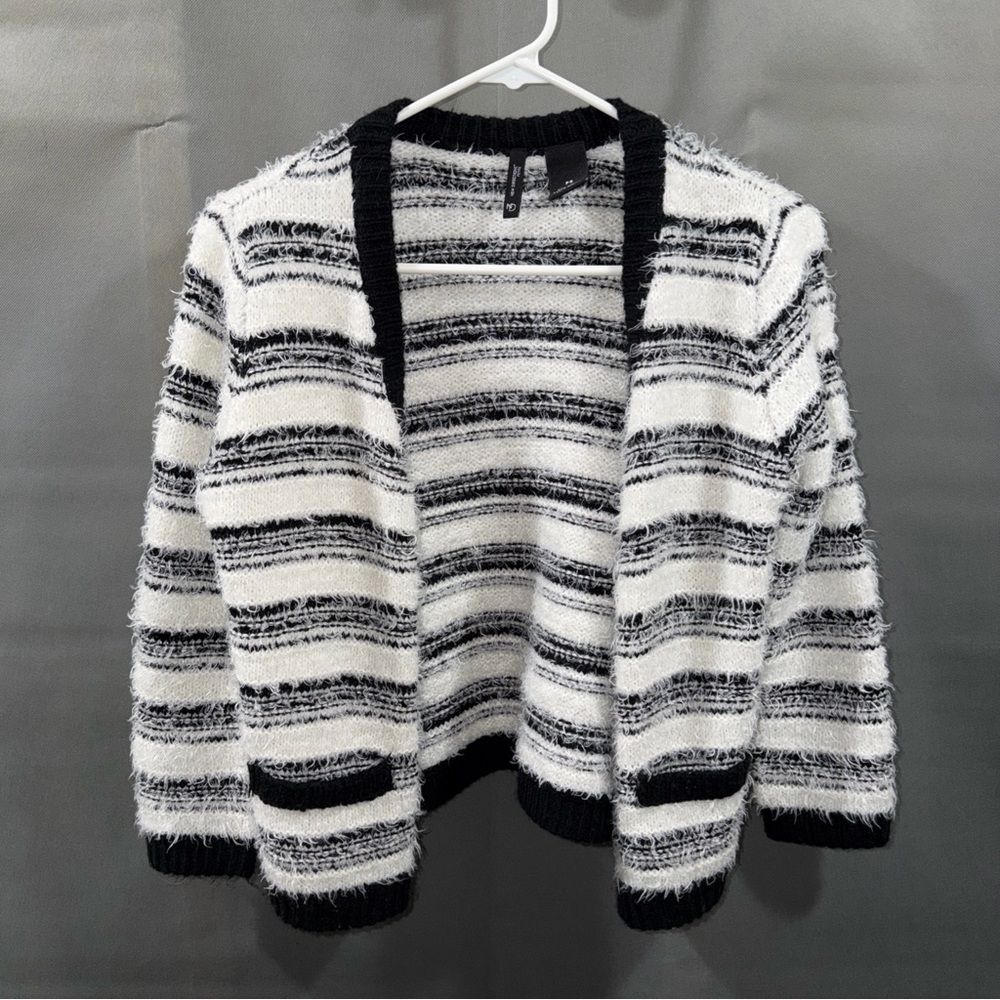 New Directions Petite Womens Large Striped Open Front Short Cardigan Size PS